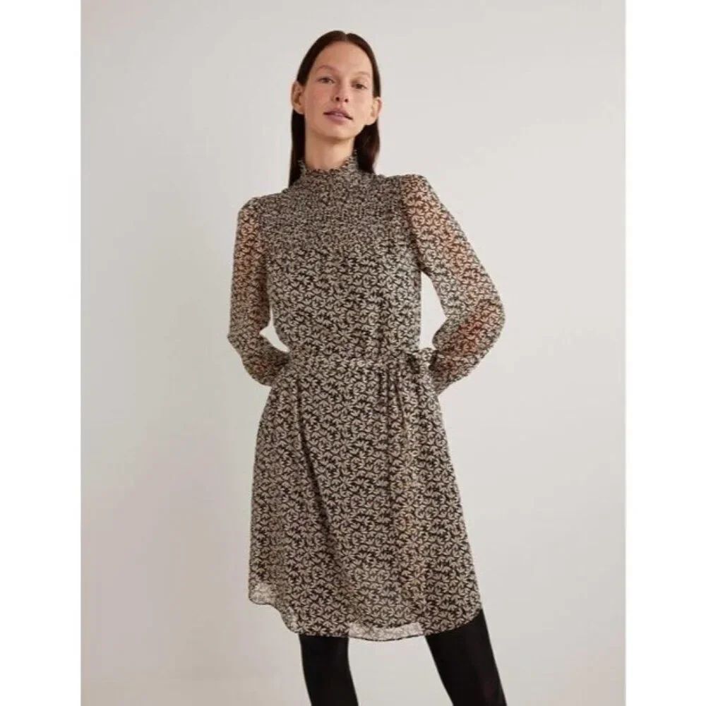 Boden Womens Dress UK 12R US 8 R Shift Multi Floral Smocked Yoke D0401 NWT